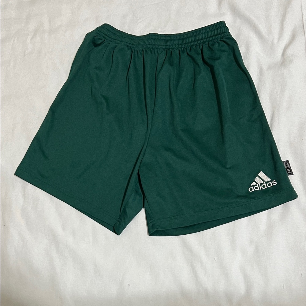 adidas Dark Green Athletic Shorts with White Logo